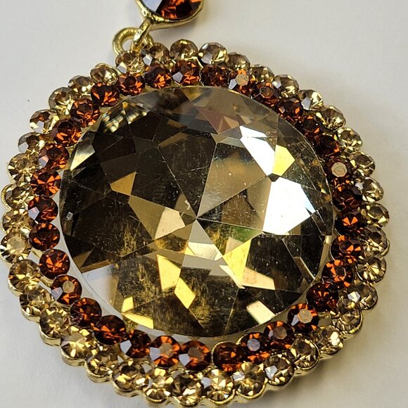 Vintage Inspired Round Cut Champagne and Amber Glass Stone Drop Earrings - Picture 4 of 11